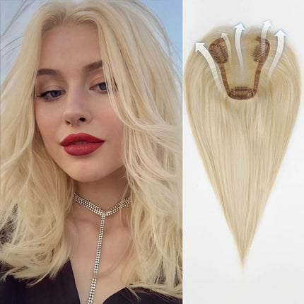 Perruque blonde en cheveux naturels lisses avec clips pour un style élégant et raffiné.