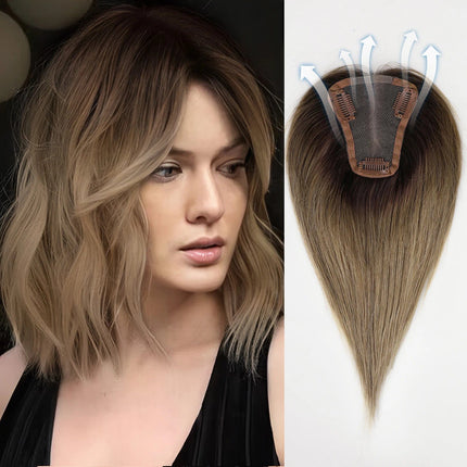 Perruque brune mi-longue à clip en cheveux naturels pour un look élégant et moderne.