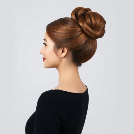 Jeune femme portant un chignon perruque