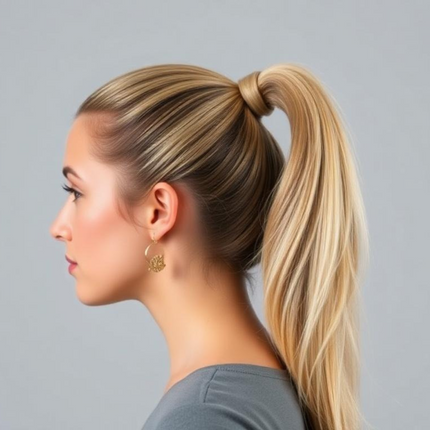 Femme blonde portant une extension cheveux pour queue de cheval