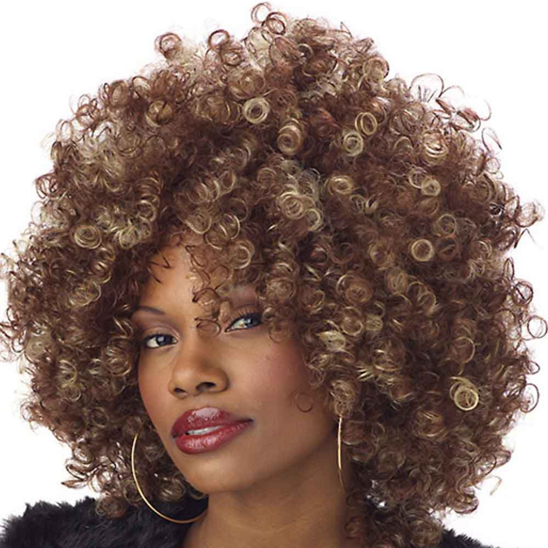 Perruque Afro 100% Cheveux Humains - Noir Naturel Mi-long - Bonnet Moyen - Raie Libre - Neuf Avec étiquettes