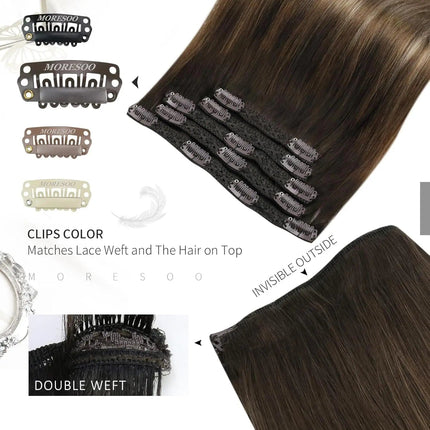 Extension à clip longue brune pour cheveux naturels volume et style élégant