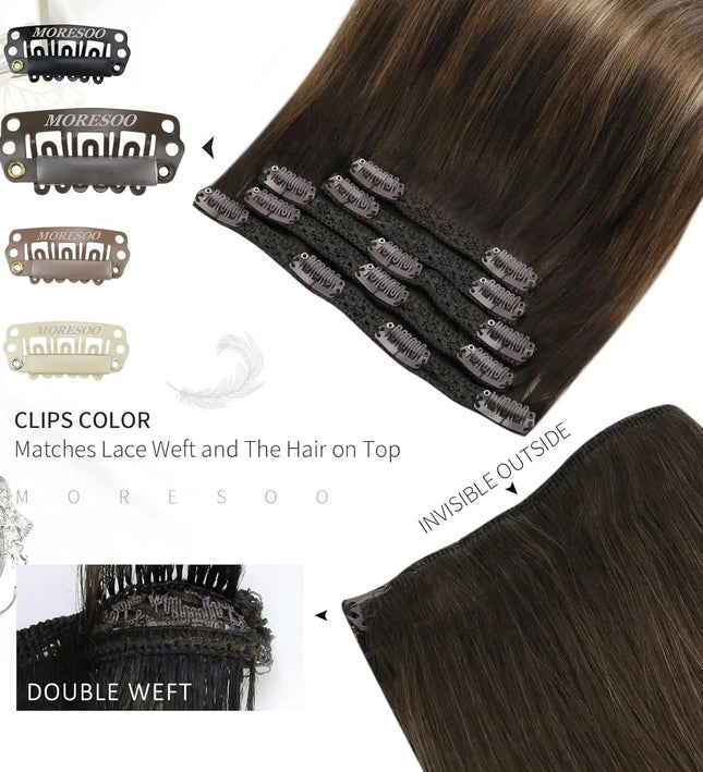 Extension à clip longue brune pour cheveux naturels volume et style élégant