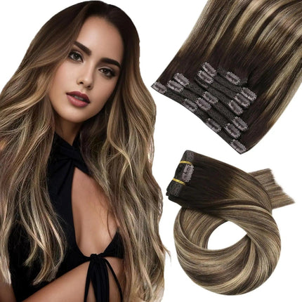 Extensions de cheveux longs à clip brune en cheveux naturels pour un volume glamour