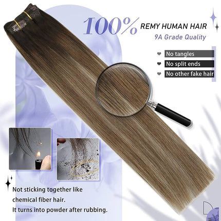 Extension à clip longue brune en cheveux humains remy de qualité supérieure 9A