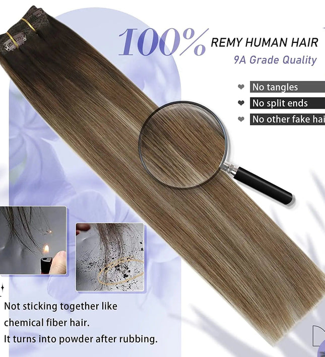 Extension à clip longue brune en cheveux humains remy de qualité supérieure 9A