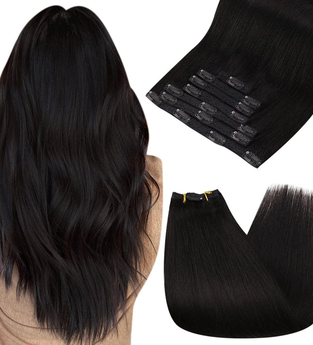 Extension à clip noir naturel longue et lisse pour cheveux épais et élégants