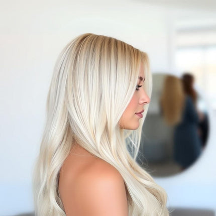 Extensions de cheveux à clip blond platine lisses pour un look naturel et élégant