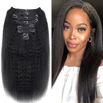 Extensions à clips kinky straight en cheveux naturels pour volume et longueur