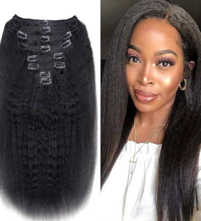 Extensions à clips kinky straight en cheveux naturels pour volume et longueur