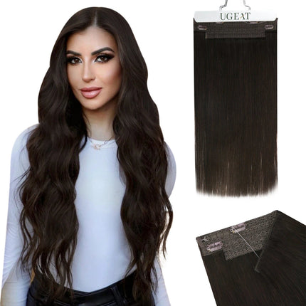 Extension demi-tête avec clips en cheveux naturels longs et ondulés couleur brun foncé