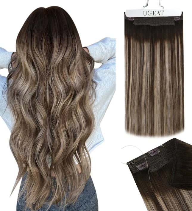 Extension à clip demi-tête en cheveux naturels longs ondulés brun clair