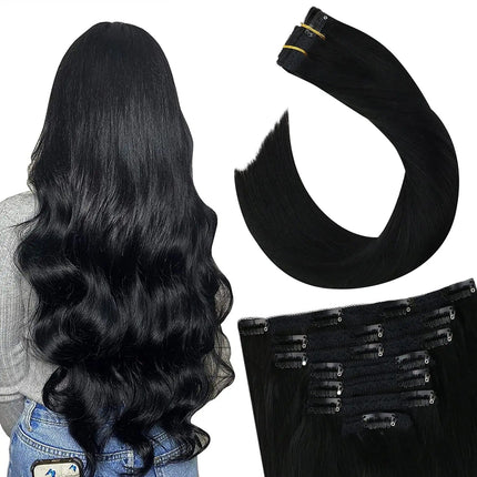 Extensions clip-in naturelles noires ondulées pour un look glamour et sophistiqué