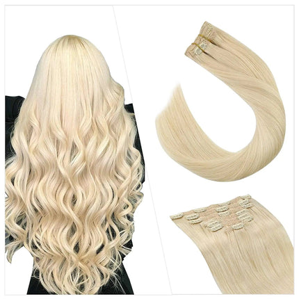 Extension de cheveux blonds raides à clip pour un look naturel et glamour élégant.