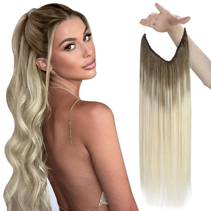 Extension à fil invisible ombrée blonde pour cheveux longs et lisses