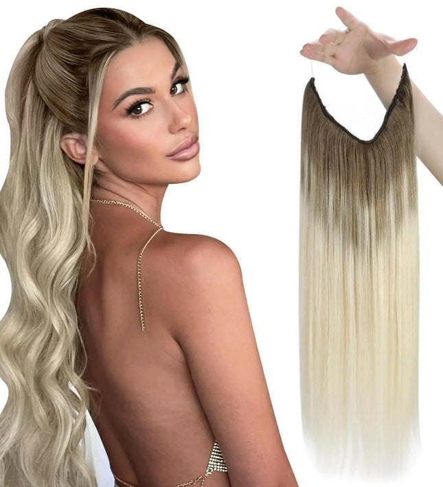 Extension à fil invisible ombrée blonde pour cheveux longs et lisses