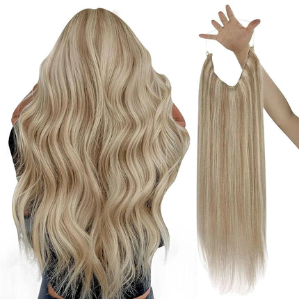 Extension à fil invisible blonde ondulée en cheveux naturels pour un effet volumineux