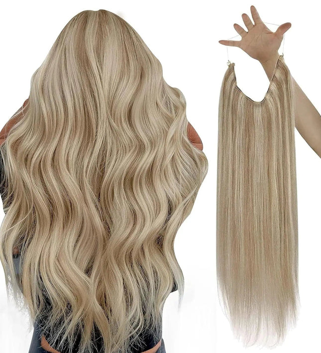 Extension à fil invisible blonde ondulée en cheveux naturels pour un effet volumineux