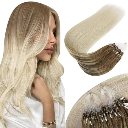 Extension de cheveux naturels longs et raides couleur blonde balayant pour femme