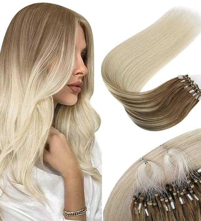 Extension de cheveux naturels longs et raides couleur blonde balayant pour femme