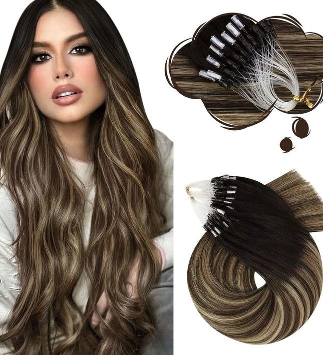 Extensions de cheveux naturels à froid brun et châtain clair pour look longue durée