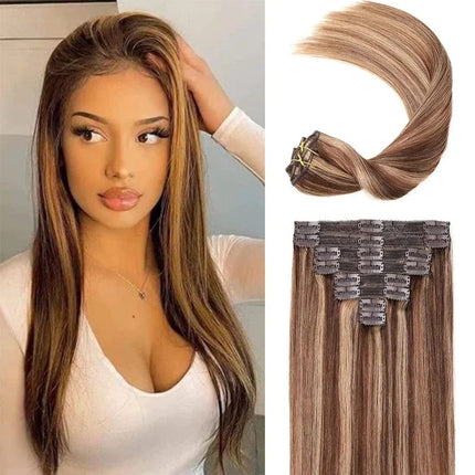 Extension clip-in lisse couleur blond naturel pour un look élégant et soigné