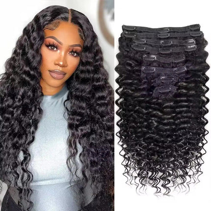 Extension clip-in cheveux bouclés longs noirs pour un look naturel et volumineux