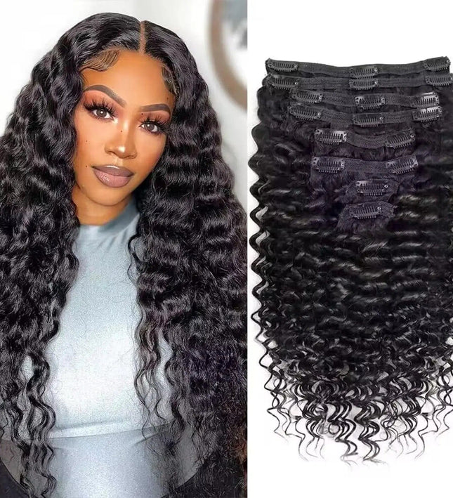 Extension clip-in cheveux bouclés longs noirs pour un look naturel et volumineux