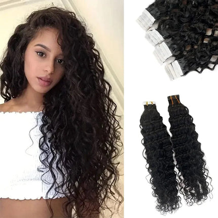 Extensions adhésives naturelles bouclées pour cheveux longs et volumineux style naturel