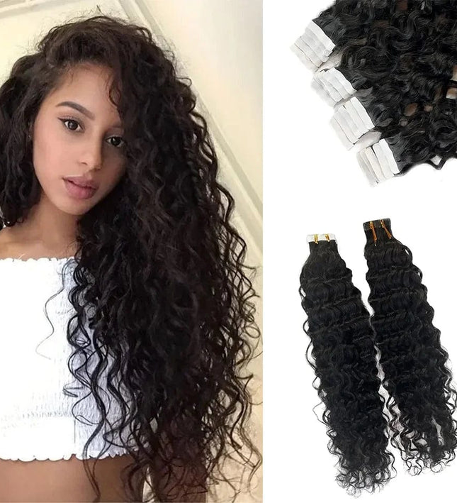 Extensions adhésives naturelles bouclées pour cheveux longs et volumineux style naturel