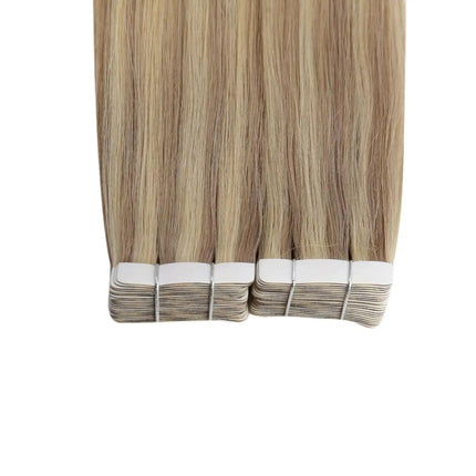 Extension de cheveux longs blonds naturels avec bandes adhésives lisses pour femme