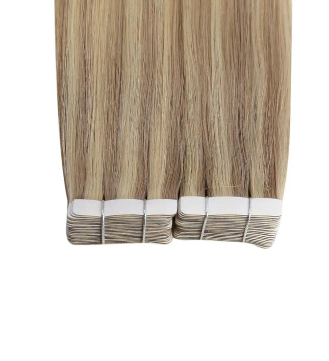 Extension de cheveux longs blonds naturels avec bandes adhésives lisses pour femme