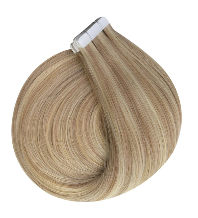 Extension de cheveux adhésive lisse blonde naturelle en cheveux humains longue tenue