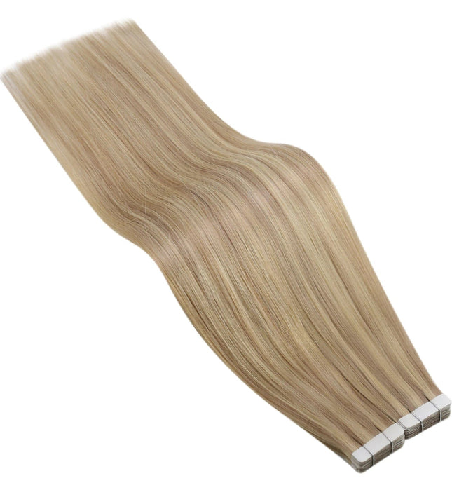 Extensions de cheveux naturels raides blonds adhésives pour un look élégant et naturel