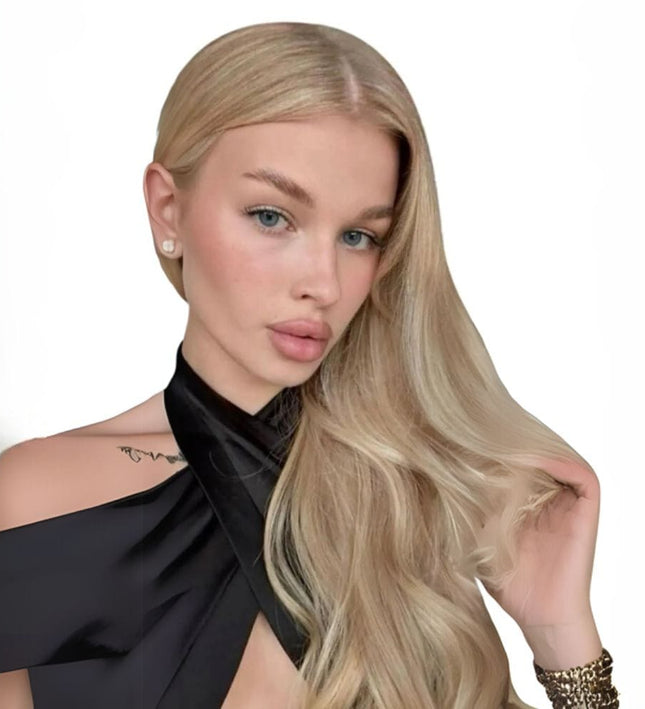 Extensions adhésives cheveux longs blonds naturels lisses pour un style élégant