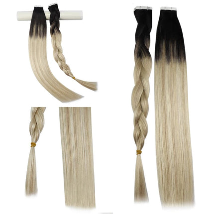 Extensions adhésives raides ombrées pour cheveux longs naturels