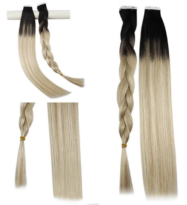 Extensions adhésives raides ombrées pour cheveux longs naturels