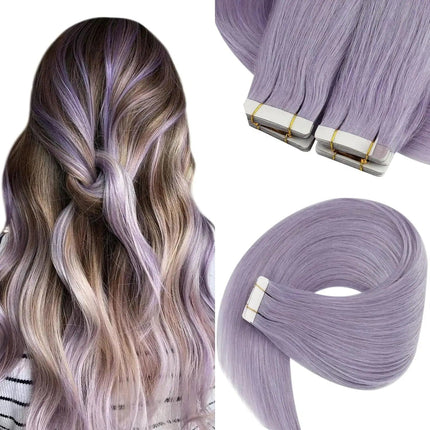 Extensions capillaires adhésives long violet pastel pour un style unique et naturel