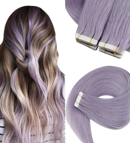 Extensions capillaires adhésives long violet pastel pour un style unique et naturel