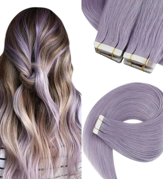 Extensions capillaires adhésives long violet pastel pour un style unique et naturel