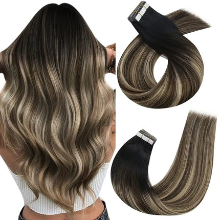 Extensions adhésives ombrées longues en cheveux naturels pour volume et longueur optimale