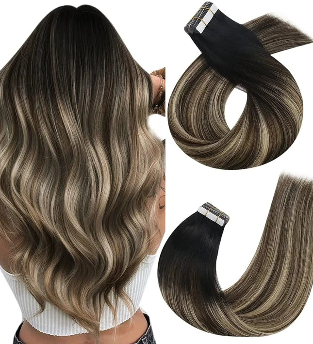 Extensions adhésives ombrées longues en cheveux naturels pour volume et longueur optimale