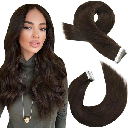 Extension adhésive en cheveux naturels longs marron pour un look volumineux et élégant