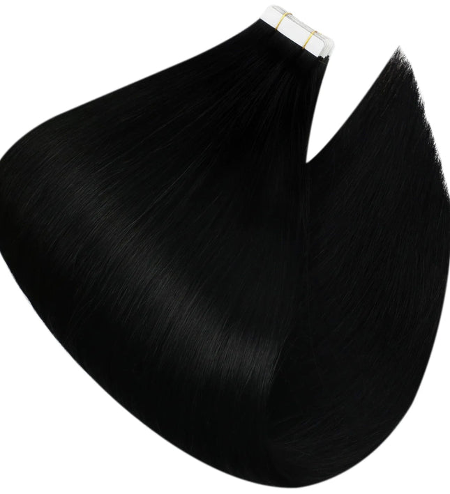 Extension de cheveux noirs naturels avec bande adhésive pour une longueur élégante