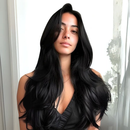 Extensions adhésives noires en cheveux naturels pour une longueur et brillance optimales