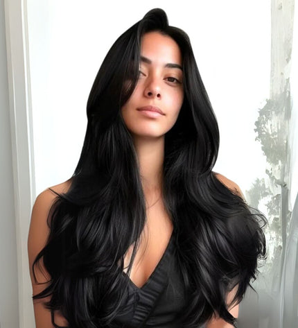 Extensions adhésives noires en cheveux naturels pour une longueur et brillance optimales