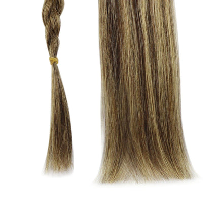 Extensions adhésives naturelles raides mi-longues couleur châtain clair pour cheveux lisses