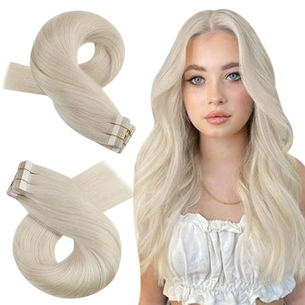 Extension adhésive blond platine pour cheveux mi-longs lisses et naturels