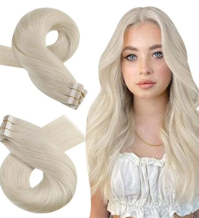 Extension adhésive blond platine pour cheveux mi-longs lisses et naturels