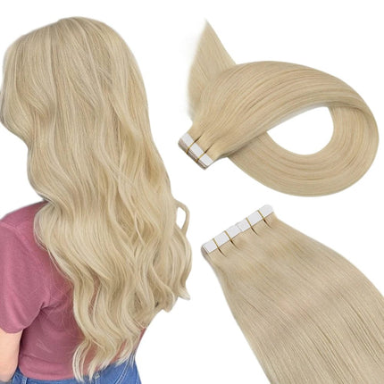 Extensions de cheveux adhésives longues et lisses couleur blond naturel pour femme